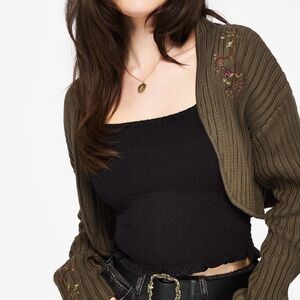Olive Embroidered Cardigan